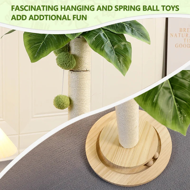 Cat Scratching Post with Solid Wood-21.6'' Tall Cat Tree for Kittens, Cat Scratcher with Self Groomer Cat Brush,Interactive Ball