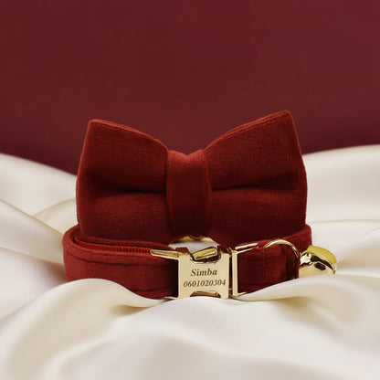 Collier Chat Personnalisé Velours - Rouge Passion