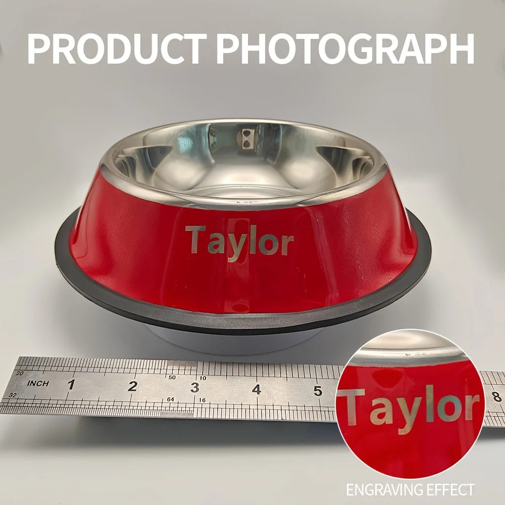 Engraved Custom Name Stainless Steel Pet Bowl Anti-Tip Non-Slip Base for Dog Cat All Breeds Perfect Memorial Personalized Gifts