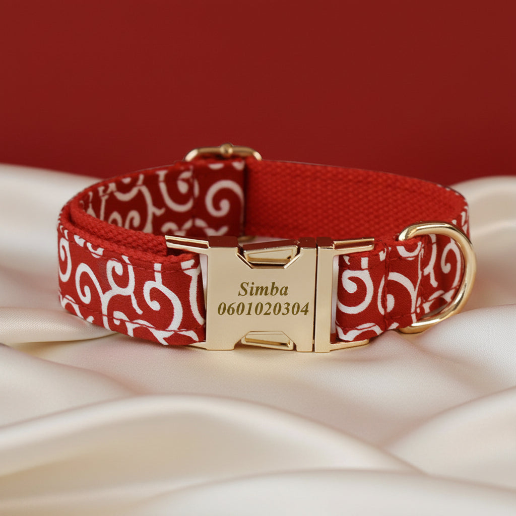 Collier Chien Personnalisé - Motifs Bretons Rouge