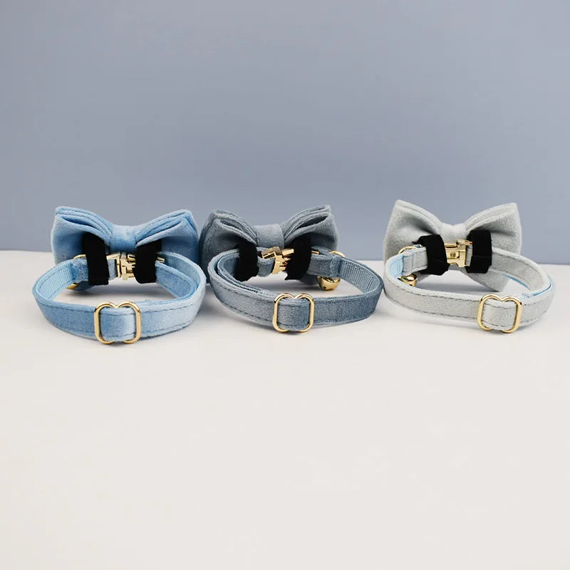 Collier Chat Personnalisé Velours - Bleu Ciel