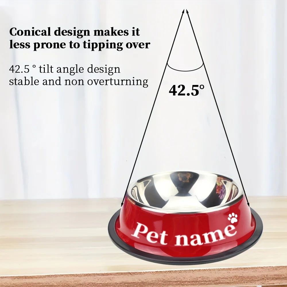 Engraved Custom Name Stainless Steel Pet Bowl Anti-Tip Non-Slip Base for Dog Cat All Breeds Perfect Memorial Personalized Gifts