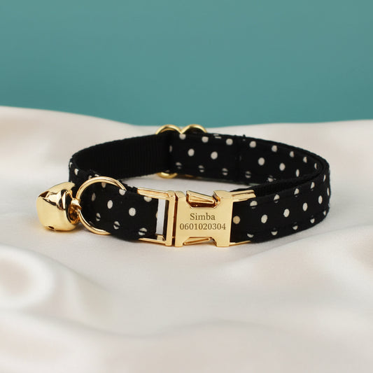 Collier Chat Personnalisé Velours - Noir à Pois