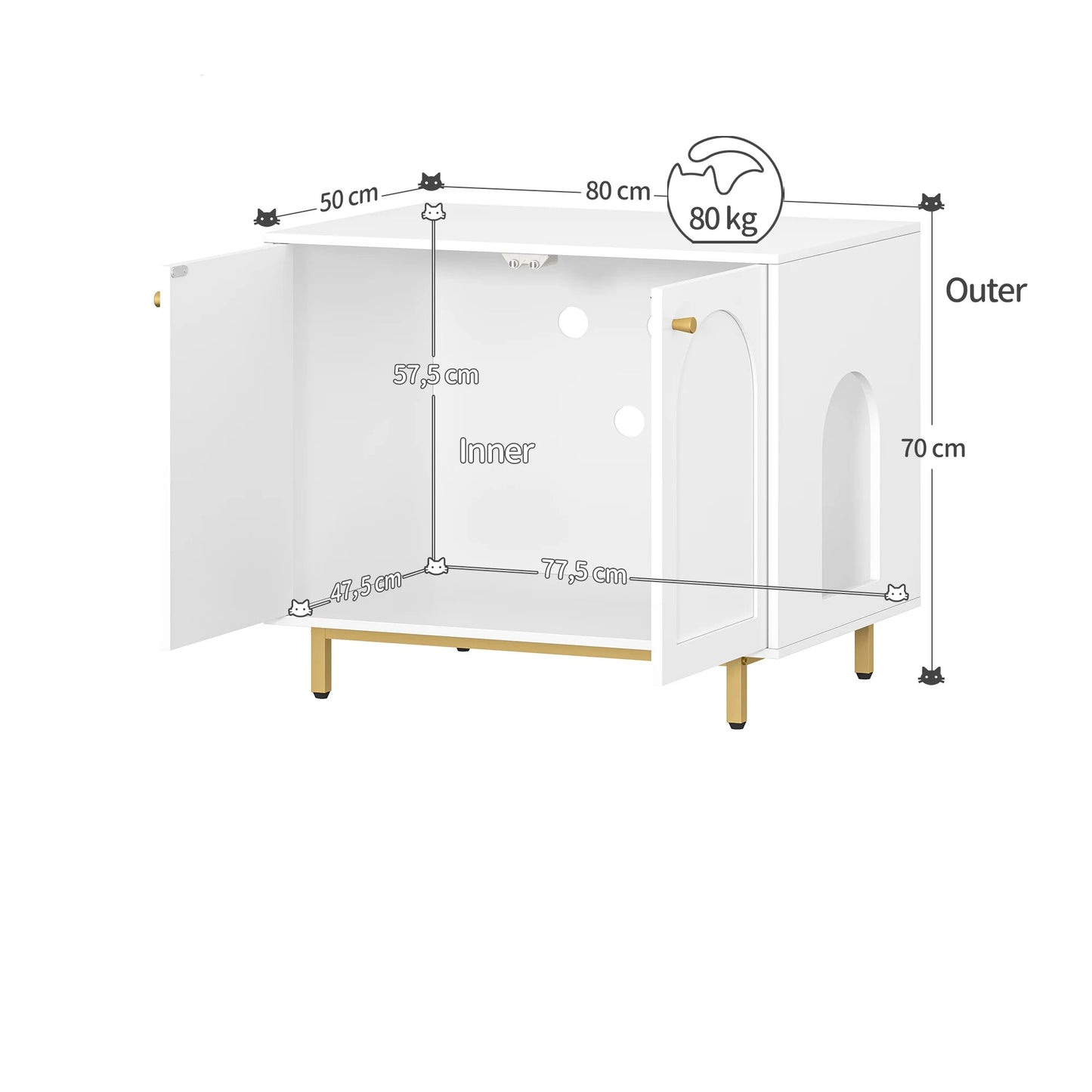 Meuble blanc et or 80 cm  : L'Ecrin de lumière
