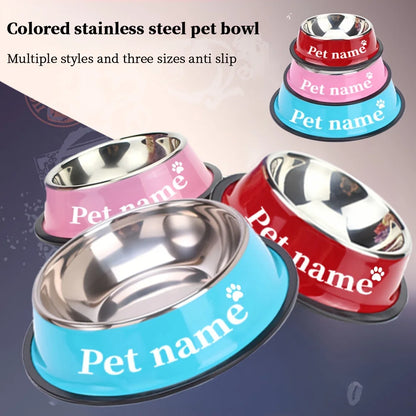 Engraved Custom Name Stainless Steel Pet Bowl Anti-Tip Non-Slip Base for Dog Cat All Breeds Perfect Memorial Personalized Gifts