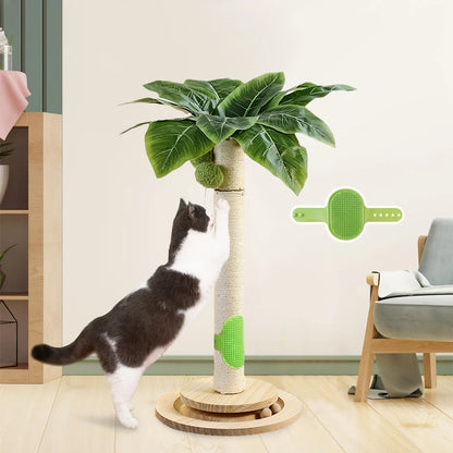 Cat Scratching Post with Solid Wood-21.6'' Tall Cat Tree for Kittens, Cat Scratcher with Self Groomer Cat Brush,Interactive Ball