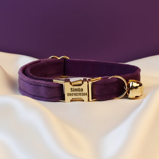 Collier Chat Personnalisé Velours - Violet Royal