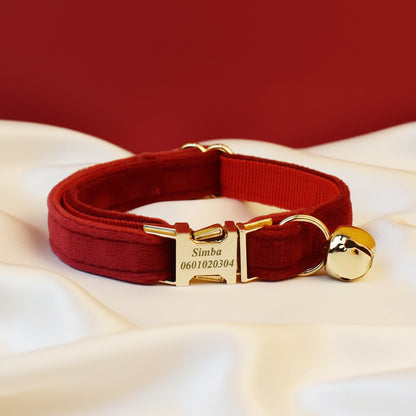 Collier Chat Personnalisé Velours - Rouge Passion