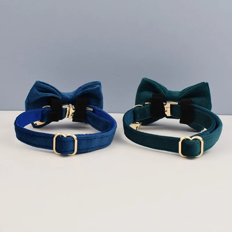 Collier Chat Personnalisé Velours - Bleu Canard