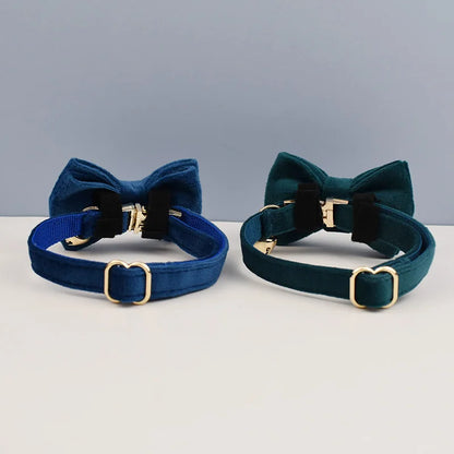Collier Chat Personnalisé Velours - Bleu Canard