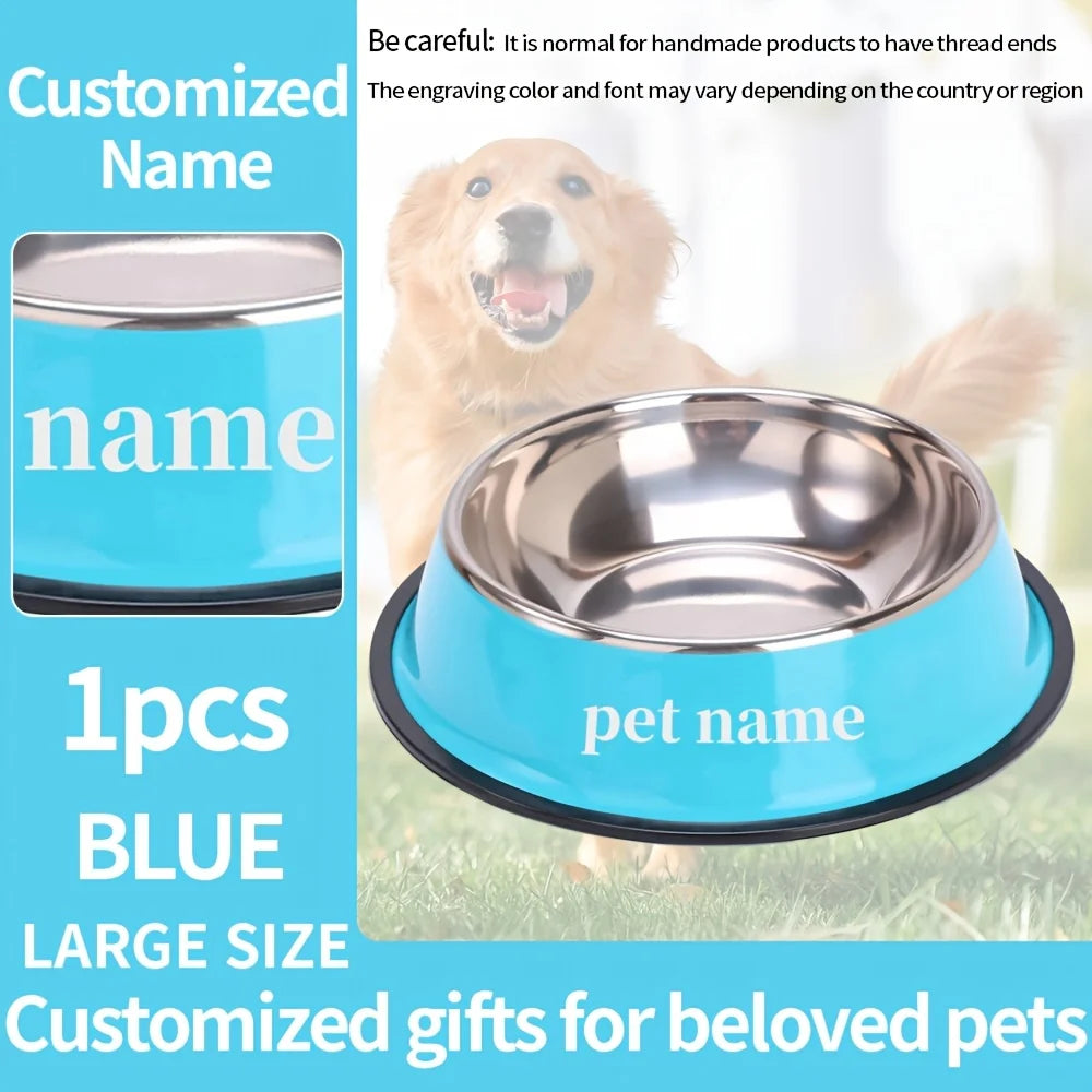 Engraved Custom Name Stainless Steel Pet Bowl Anti-Tip Non-Slip Base for Dog Cat All Breeds Perfect Memorial Personalized Gifts