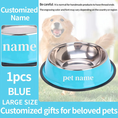 Engraved Custom Name Stainless Steel Pet Bowl Anti-Tip Non-Slip Base for Dog Cat All Breeds Perfect Memorial Personalized Gifts