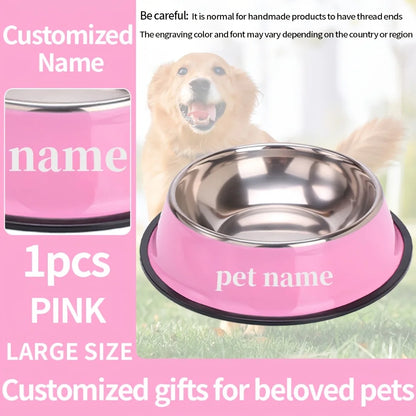 Engraved Custom Name Stainless Steel Pet Bowl Anti-Tip Non-Slip Base for Dog Cat All Breeds Perfect Memorial Personalized Gifts