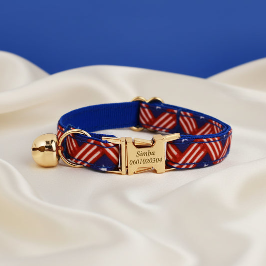 Collier Chat Personnalisé Motif - Patchwork USA
