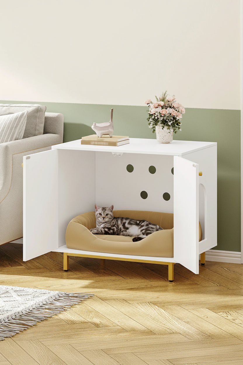 Meuble blanc et or 80 cm  : L'Ecrin de lumière