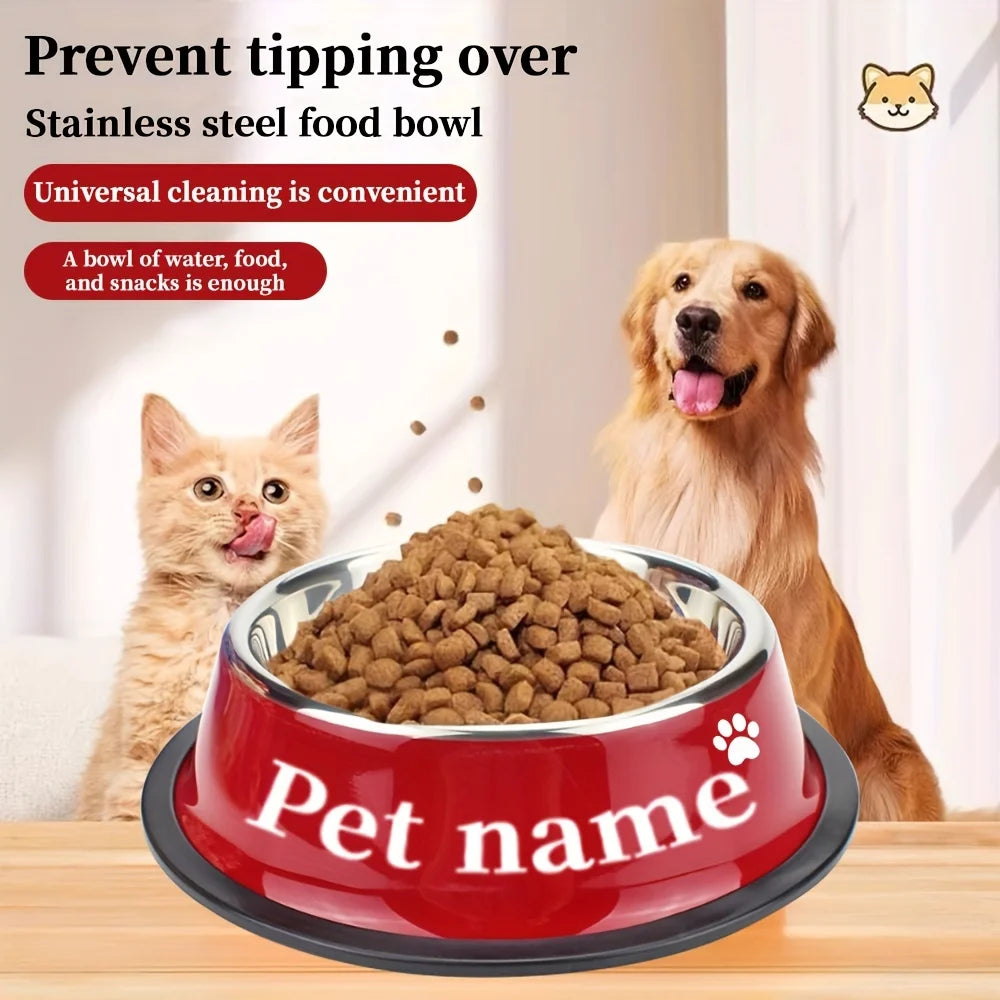 Engraved Custom Name Stainless Steel Pet Bowl Anti-Tip Non-Slip Base for Dog Cat All Breeds Perfect Memorial Personalized Gifts