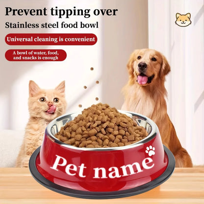 Engraved Custom Name Stainless Steel Pet Bowl Anti-Tip Non-Slip Base for Dog Cat All Breeds Perfect Memorial Personalized Gifts