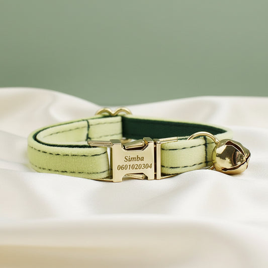Collier Chat Personnalisé Velours - Vert Citronnade
