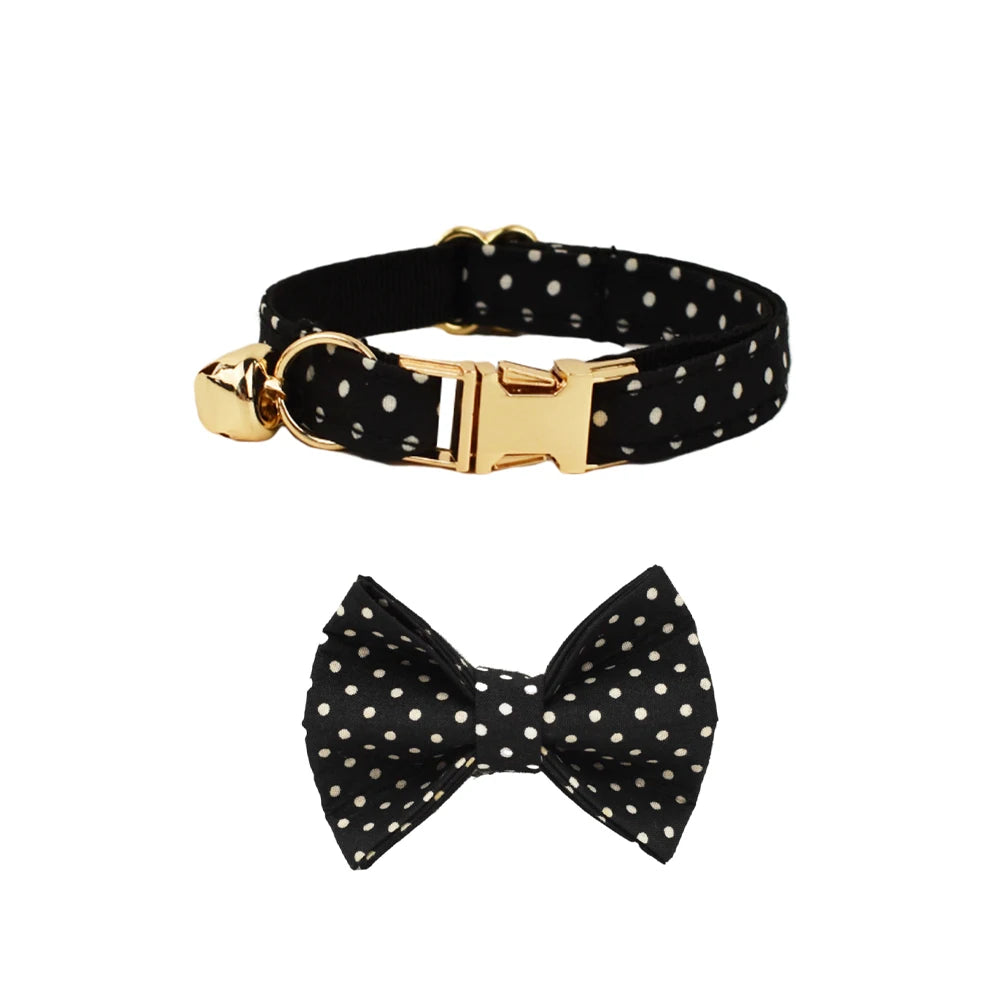 Collier Chat Personnalisé Velours - Noir à Pois