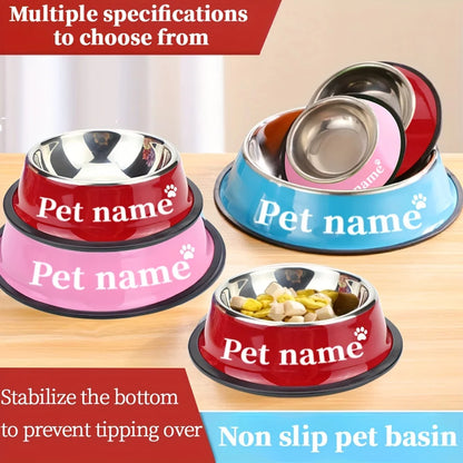 Engraved Custom Name Stainless Steel Pet Bowl Anti-Tip Non-Slip Base for Dog Cat All Breeds Perfect Memorial Personalized Gifts