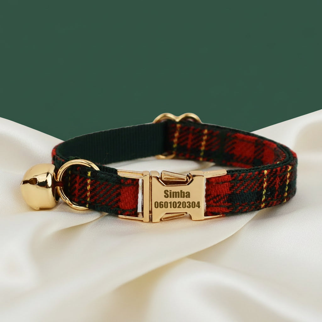 Collier Chat Personnalisé Motif - Tartan Écossais