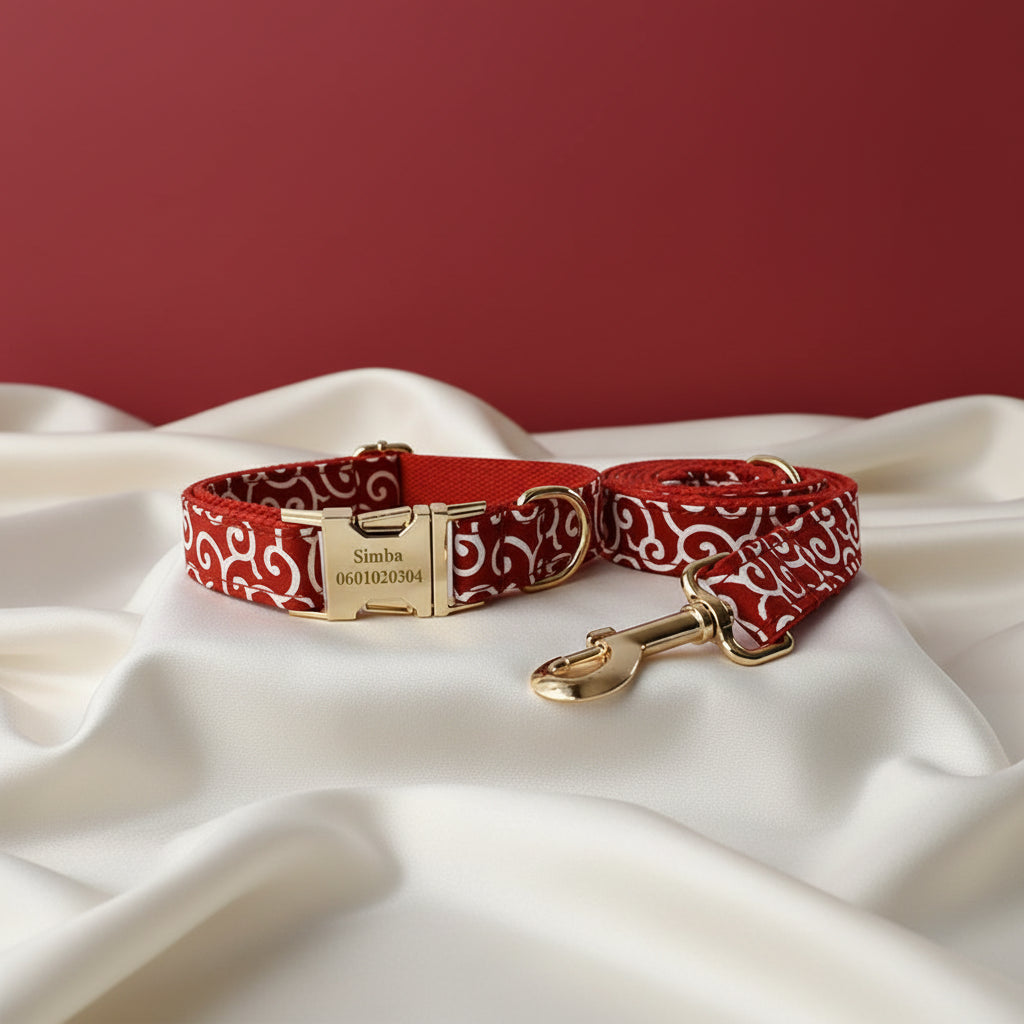 Collier Chien Personnalisé - Motifs Bretons Rouge