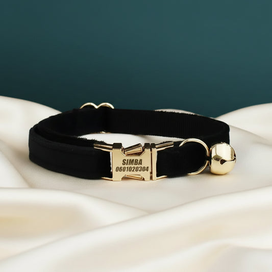 Collier Chat Personnalisé Velours - Noir Intense