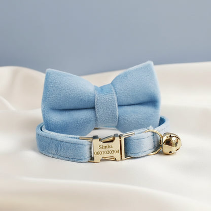 Collier Chat Personnalisé Velours - Bleu Ciel