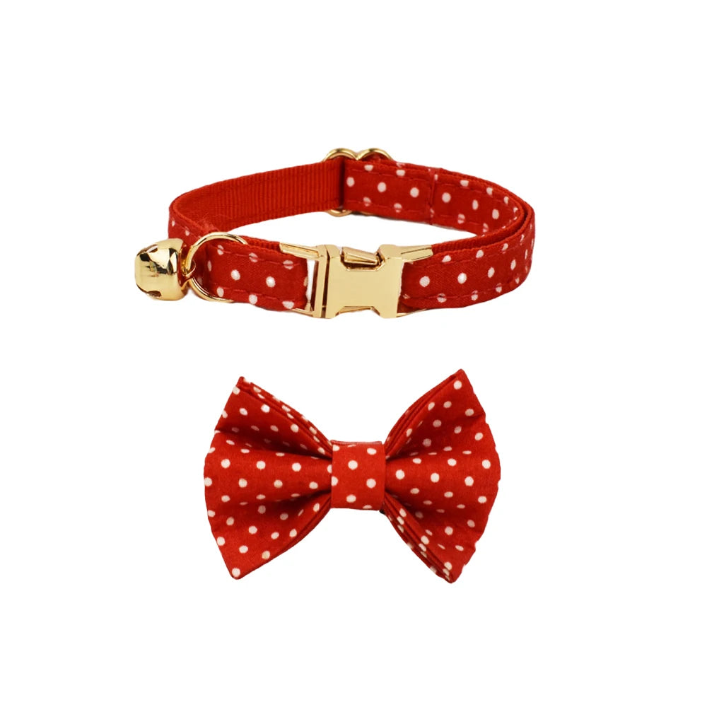 Collier Chat Personnalisé Velours - Rouge à Pois