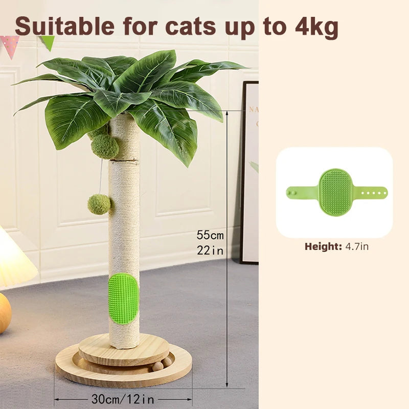 Cat Scratching Post with Solid Wood-21.6'' Tall Cat Tree for Kittens, Cat Scratcher with Self Groomer Cat Brush,Interactive Ball