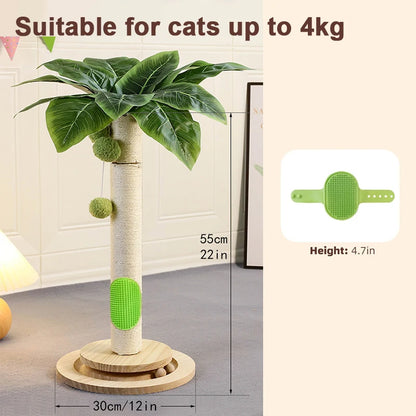 Cat Scratching Post with Solid Wood-21.6'' Tall Cat Tree for Kittens, Cat Scratcher with Self Groomer Cat Brush,Interactive Ball