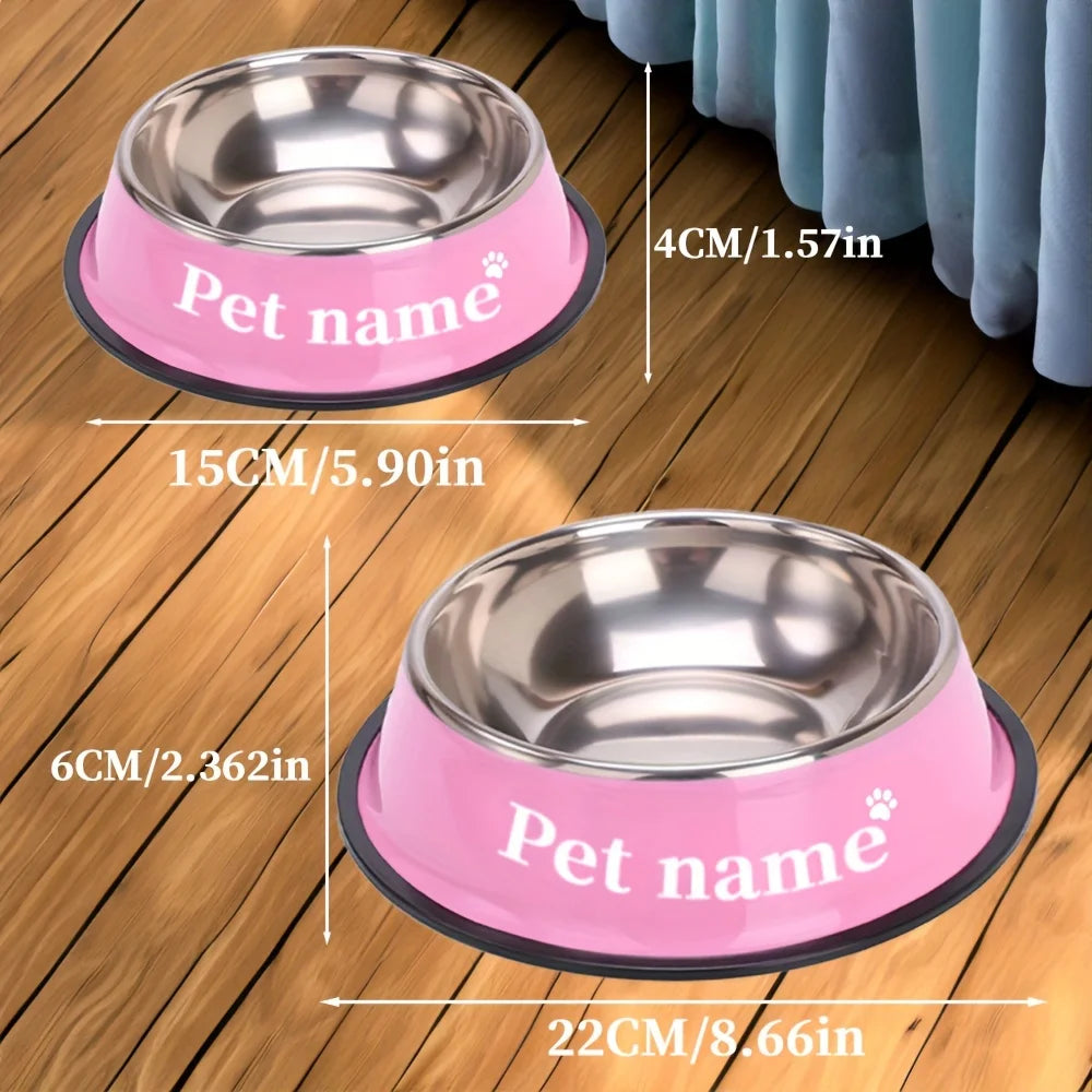Engraved Custom Name Stainless Steel Pet Bowl Anti-Tip Non-Slip Base for Dog Cat All Breeds Perfect Memorial Personalized Gifts