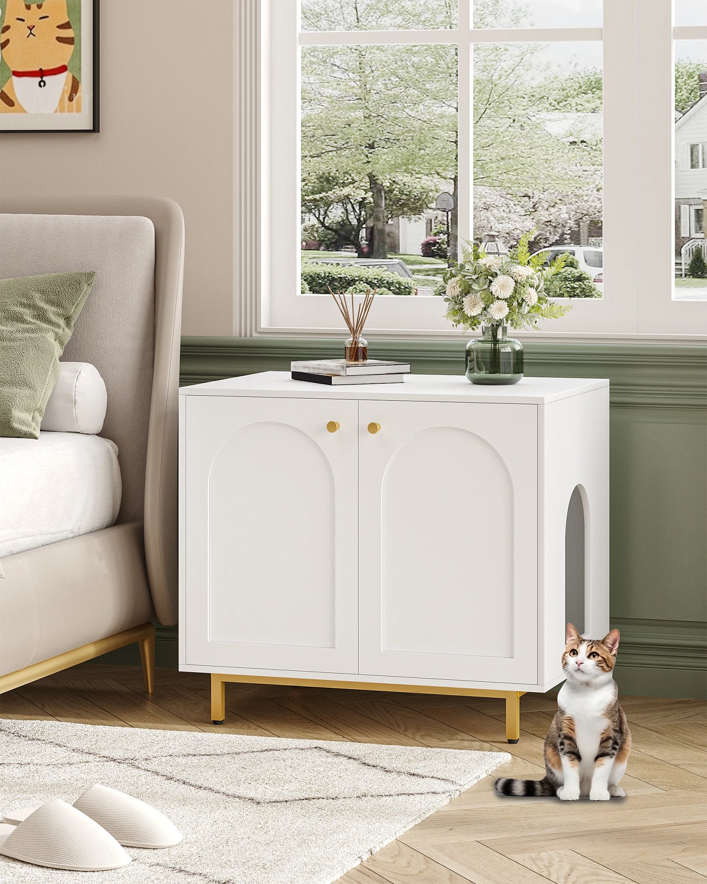 Meuble blanc et or 80 cm  : L'Ecrin de lumière
