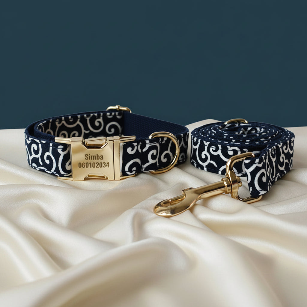 Collier Chien Personnalisé - Motifs Bretons Bleu Foncé