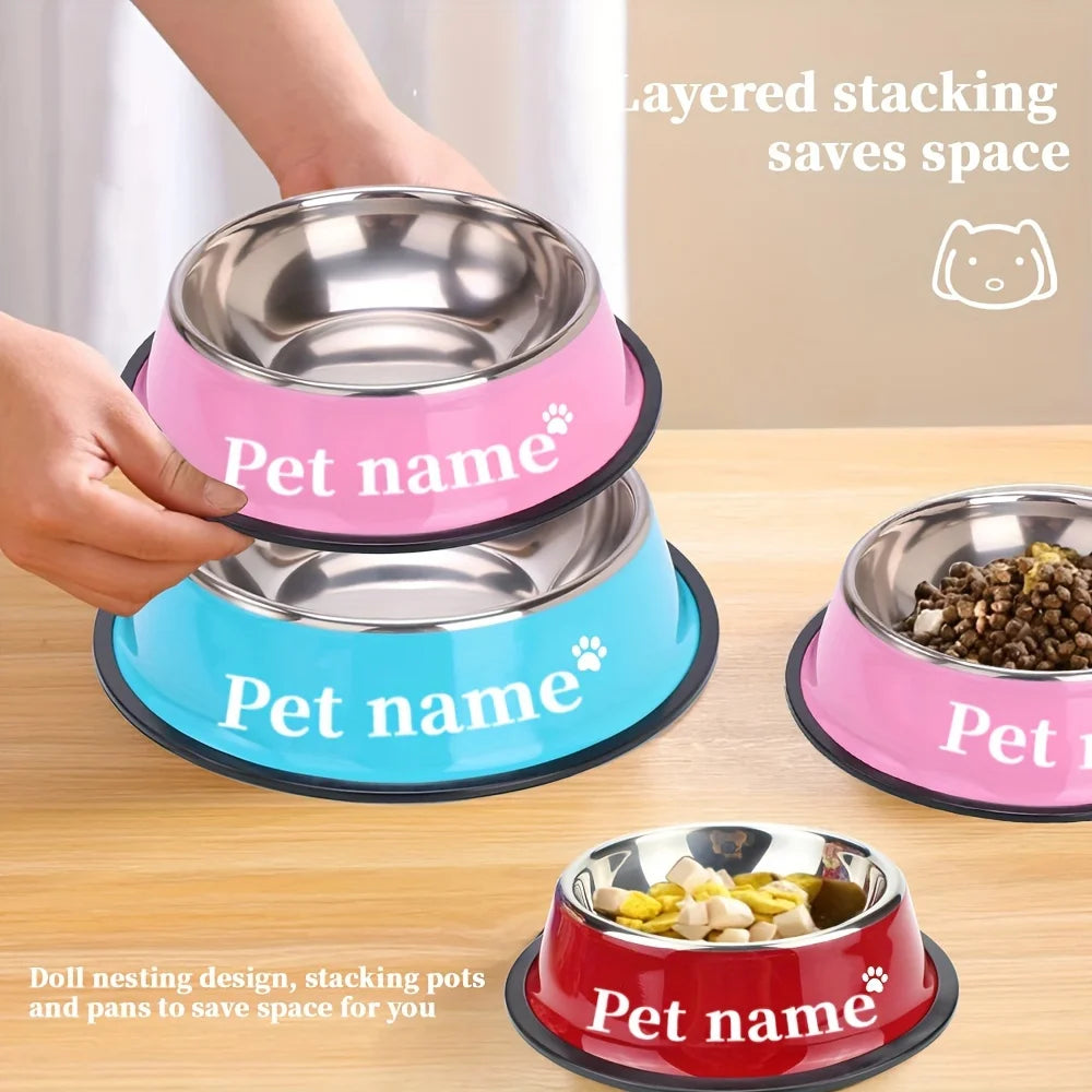 Engraved Custom Name Stainless Steel Pet Bowl Anti-Tip Non-Slip Base for Dog Cat All Breeds Perfect Memorial Personalized Gifts