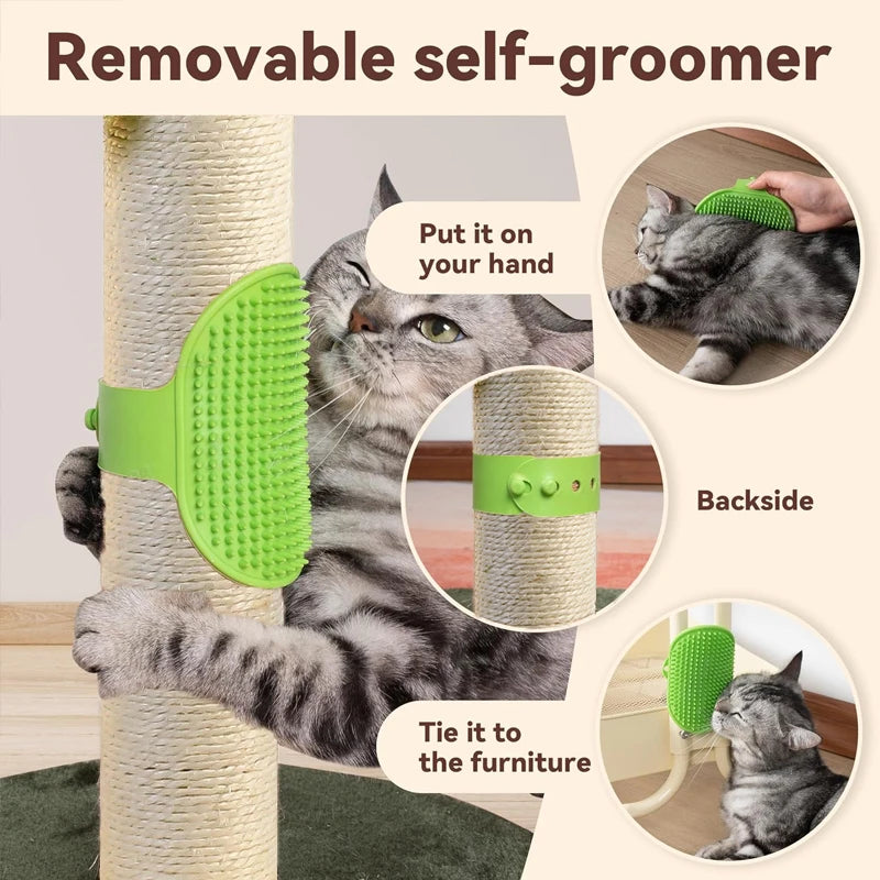 Cat Scratching Post with Solid Wood-21.6'' Tall Cat Tree for Kittens, Cat Scratcher with Self Groomer Cat Brush,Interactive Ball
