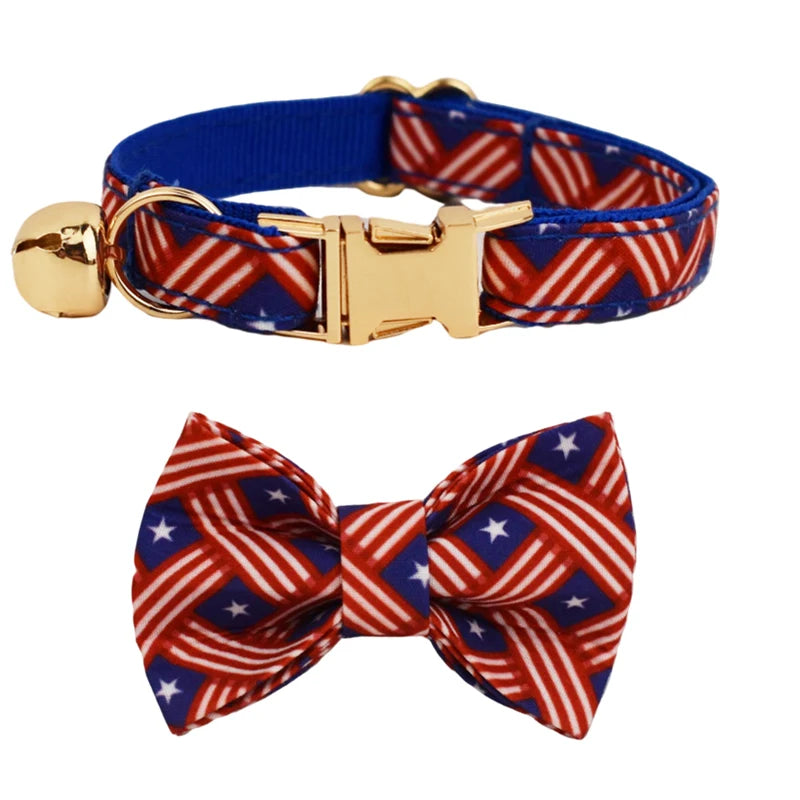 Collier Chat Personnalisé Motif - Patchwork USA